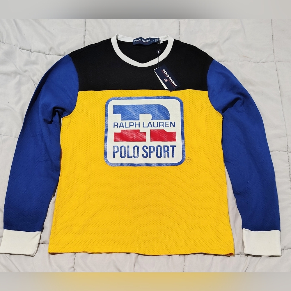 Ralph Lauren Polo Sport Mesh & Cotton Colorblock Long Sleeve Shirt Size Medium N